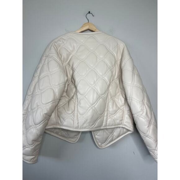 NEW A.L.C. Emory Asymmetric Quilted Padded Faux Leather Jacket Cream Size: XS - Picture 6 of 8